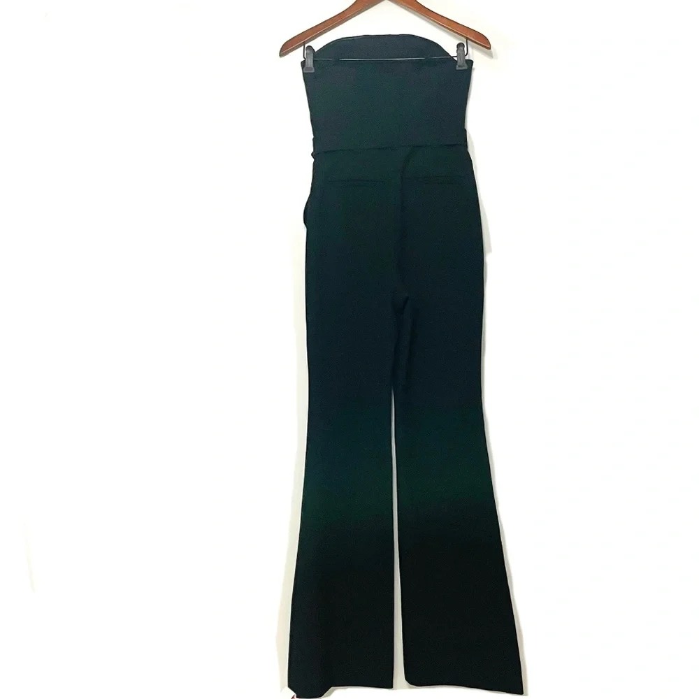 ALC Strapless Apron Front Black Tailored Belted Widish Leg Jumpsuit - Picture 6 of 16